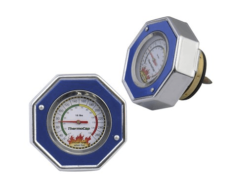 Kühlerverschluß blau mit Temp-Anzeige 16PSI